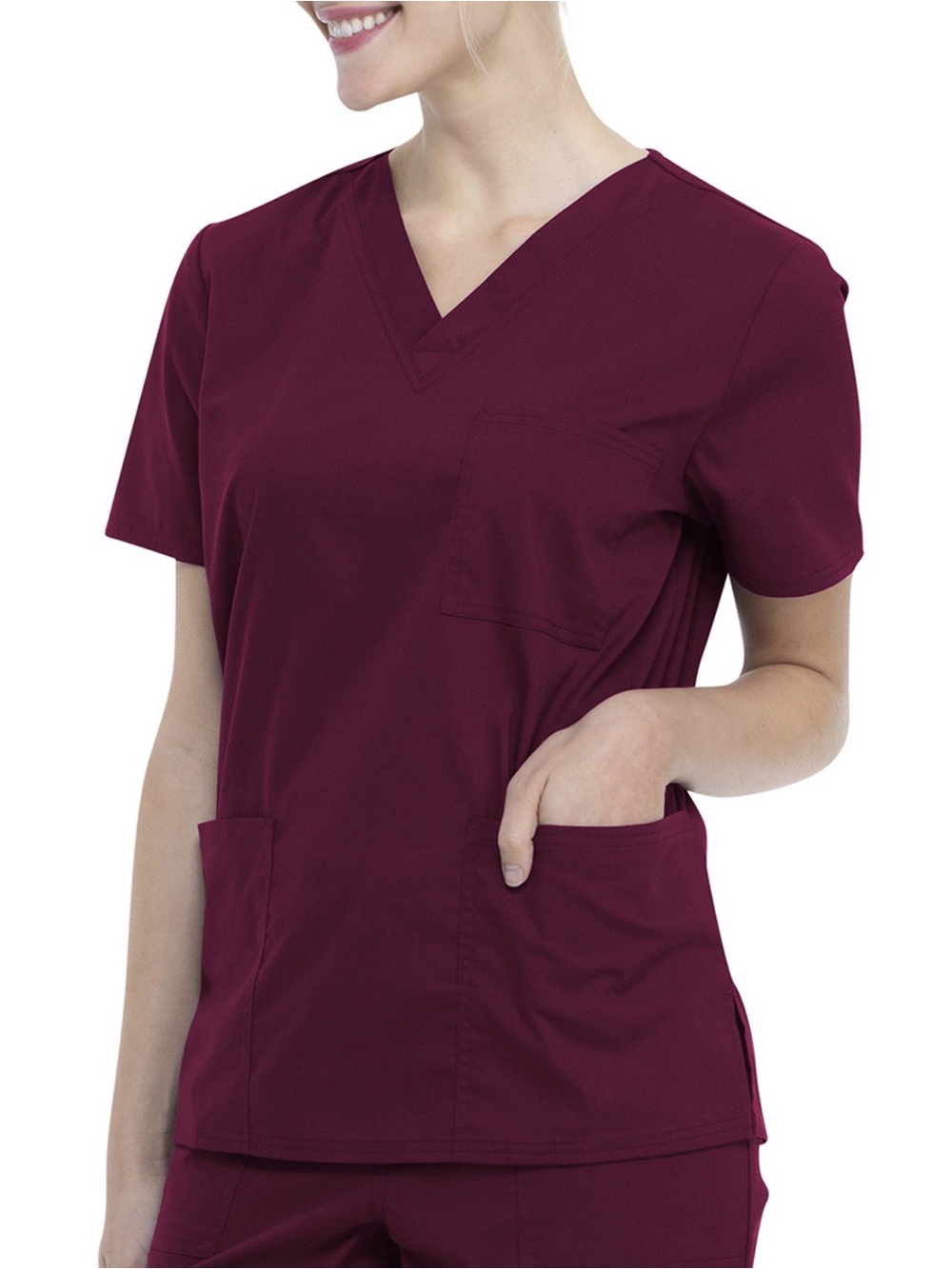 ScrubStar Women’s 3-Pocket Scrub Top, Size M, Burgundy, EUC